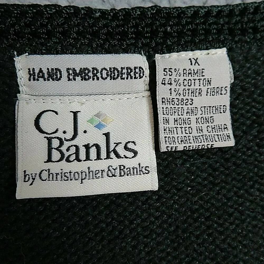 Vtg 90s CJ Banks Sweater Vest Women 1X Knit Bird Houses Green Beads Spring Fall - Picture 10 of 11